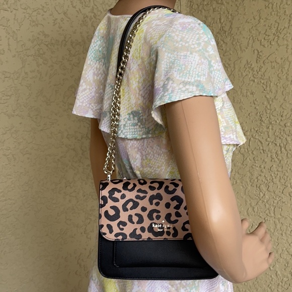 Kate Spade NY remi graphic leopard print pattern flap chain crossbody - Picture 13 of 16